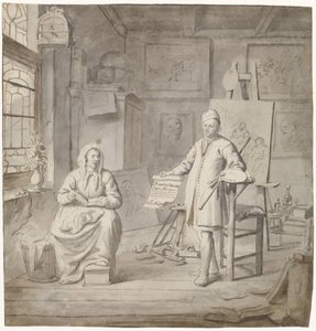 Maleren Michiel Comans og hans tredje kone Elisabeth van der Mersche i atelieret