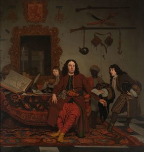 Thomas Hees og hans tjener Thomas og nevøerne Jan og Andries Hees Portræt af Thomas Hees (f. 1634/35), bosat og kommissær for generalstaterne til regeringerne i Algier, Tunis og Tripoli, med sine nevøer Jan (f. 1670/71) og Andries (f. 1).