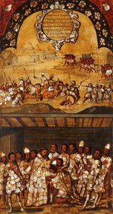 Erobringen af Mexico, Panel XIX, ca. 1696-1715 (maling på træ) af Miguel Gonzalez