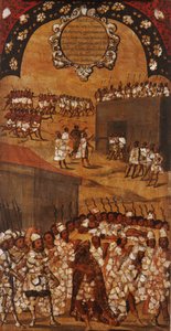 Erobringen af Mexico, Panel XVII, ca. 1696-1715 (maling på træ)