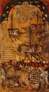 Erobringen af Mexico, Panel XXIV, ca. 1696-1715 (maling på træ) af Miguel Gonzalez