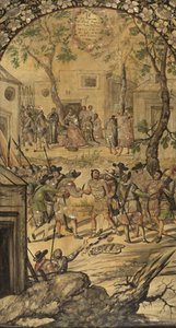 Erobringen af Mexico af Hernan Cortes par Gonzalez, Miguel og Juan (aktiv Slutningen af det 17. århundrede). Olie på træ, størrelse: 97x53