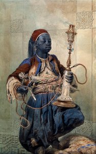 ""Portræt af Nubian with a Waterpipe"" (Nubian with a Waterpipe) Akvarel af Mihaly Zichy (1827-1906) 1862 Dim 49,5x31 cm Privat samling