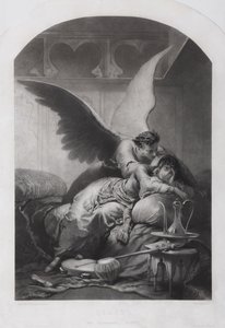 Tamara og Dæmon. Illustration til digtet Dæmonen af Mikhail Lermontov, ca. 1880 af Mihaly von Zichy