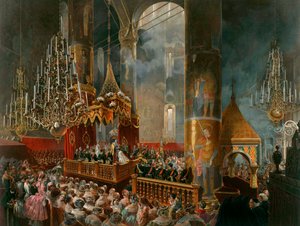 Kroningen af Tsarina Maria Alexandrovna af Rusland, Moskva, 1856. af Mihaly von Zichy