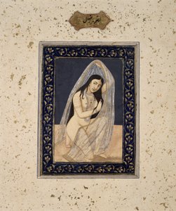 A Courtesan Neeling, ca. 1765 (akvarel på papir) af Mihr Chand
