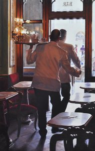 Dancing Waiters, 2019 (olie på linned) af Mike Briscoe