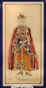 Forberedende kostume til operaen ""Mazepa"" af Piotr Tchaikovsky (1840-1893) (Kostumedesign til operaen Mazepa af P Tchaikovsky) - Værk af Mikhail Alexandrovich Vrubel (Vrubel) (1856-1910), blyant og gouache på papir, Russisk scenografisk kunst - St af Mikhail Aleksandrovich Vrubel