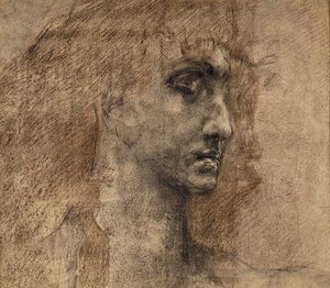 Head of an Angel, 1887 (kul og rød farveblyant på papir) af Mikhail Aleksandrovich Vrubel