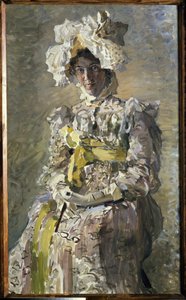 Portræt af Nadezhda Zabela Vrubel i en Empire-kjole. (Kunstnerens hustru). Maleri af Mikhail Alexandrovich Vrubel (Vrubel) (1856-1910), olie på lærred af Mikhail Aleksandrovich Vrubel