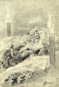 Tamara i kisten. Illustration til digtet Dæmonen af Mikhail Lermontov, 1890-1891 af Mikhail Aleksandrovich Vrubel