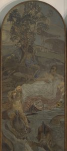 Venus, Amor og Paris Triptykon The Judgment of Paris, centrale del, 1893 af Mikhail Aleksandrovich Vrubel