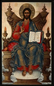Frelseren på tronen - Sopljakov, Mikhail Alexeyevich (1722-1799) - 1762 - Tempera på panelet - 92,5x60 - Privat samling af Mikhail Alexeyevich Soplyakov