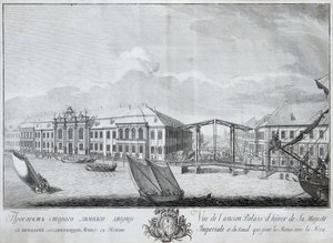 Udsigt over det andet vinterpalads med kanalen, der forbinder Moika med Neva, 1753 af Mikhail Ivanovich Makhaev