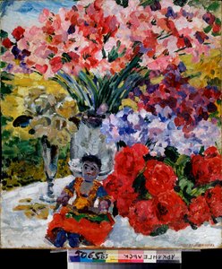 Blomster og en dukke - Maleri af Mikhail Nikolayevich Yakovlev (1880-1942), olie på lærred