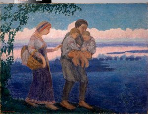 Evening Homecoming - Maleri af Mikhail Nikolayevich Yakovlev (1880-1942), olie på lærred