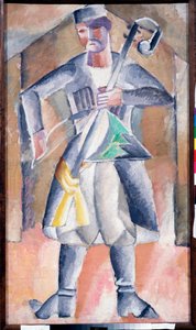 Musicien (Sas Musician) - Portræt af en musiker, i traditionel påklædning, med sit instrument, en slags lodret skivebærer med to strakte strenge, som spilles med en bue - Maleri af Mikhail Vasilyevich Le Dantyu (1891-1917), olie på lærred - Art rus af Mikhail Vasilevich Le Dantu