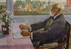 Portræt af den russiske fysiolog Ivan Pavlov (farve litho) af Mikhail Vasilievich Nesterov