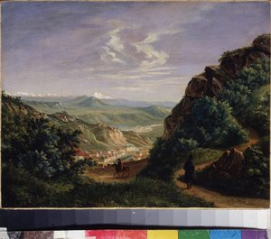 Udsigt over Pyatigorsk, Rusland (Udsigt over Pyatigorsk). Maleri af Mikhail Yuryevich Lermontov (1814-1841), olie på lærred af Mikhail Yuryevich Lermontov