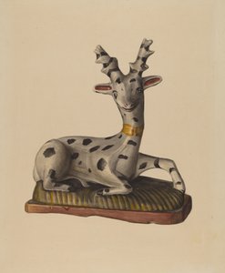 Hjort af kridt, ca. 1938 (akvarel) af Mina Lowry