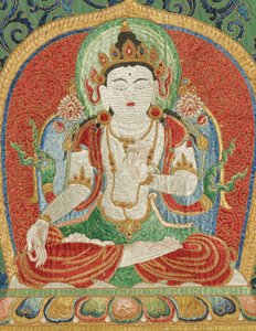 Detalje af kejserlig broderet silke-thangka af Ming Dynasty Chinese School