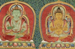 Detalje af kejserlig broderet silke-thangka af Ming Dynasty Chinese School
