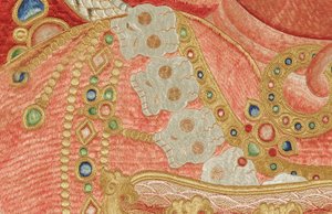 Detalje af kejserlig broderet silke-thangka af Ming Dynasty Chinese School