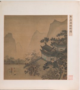 Pavilion of the Flying Immortal (blæk og farve på silke) af Ming Dynasty Chinese School