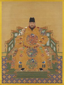 Portræt af kejser Yingzong af Ming (1427-1464) (hængende rulle, blæk og farver på silke) af Ming Dynasty Chinese School
