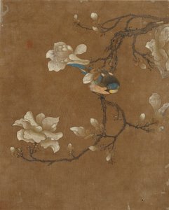 Ti billeder af fugle og blomster (farve på silke)