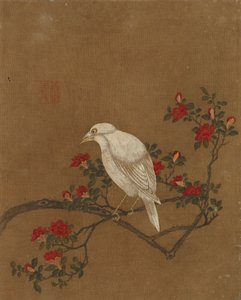 Ti billeder af fugle og blomster (farve på silke)