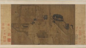 The Double Screen: Emperor Li Jing Watching his Brothers Play Weiqi (blæk & farve på silke)