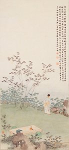 Kigger på en Lotus Dam (blæk og farve på papir) af Ming Yu