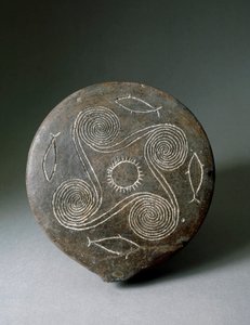 Minoisk kunst: cirkulær skive af Naxos i terracotta. Minoisk civilisation. 2400-2000 f.Kr. Athen, det nationale arkæologiske museum af Minoan