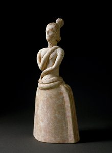 Minoisk kunst: terrakottafigur af kvinde i en holdning af tilbedelse. Fra helligdommen Piskokephalo på Kreta. 1700-1450 f.Kr. Svag. 24,6 cm Heraklion, arkæologisk museum af Minoan