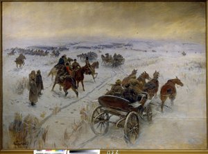 Slaget ved Yegorlykskaya (Rusland). Episode af den russiske borgerkrig (1917-1923), konfrontation af kavaleriet fra Den Røde Hær og Den Hvide Hær på de snedækkede sletter. Maleri af Mitrofan Borisovich Grekov (1882-1934), olie på lærred