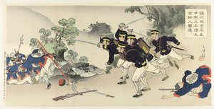 I Chinchon-regionen udviser fem militæringeniører mere end hundrede kinesiske soldater Chinsen chihô ni gomei no Nihon kôhei Shinhei hyakuyonin kitai