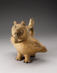 Håndtagstutkar i form af en ugle, der spiser en mus, 100 f.Kr.-A.D. 500