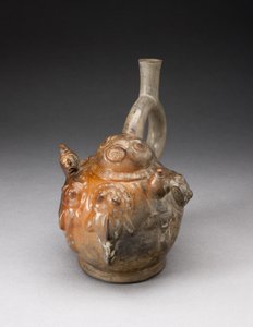 Stigbøjle tud fartøj med relief forestillende en fiskescene, 100 B.C.-A.D. 500