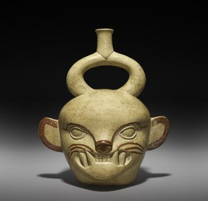 Fartøj i form af et kattehoved, AD 100-800 (lertøj med slip) af Moche Moche