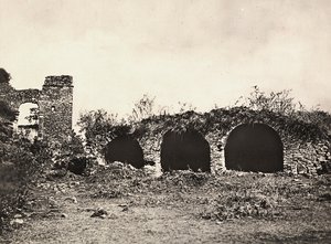 Opbygning af et imperium i den fascistiske tidsalder: løvernes grøft i kong Fasiladas slot i Gondar, Etiopien, 09/05/1936 (s/h foto) af Modestino Baldinetti