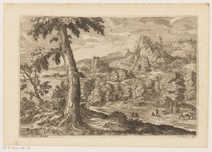 Landskab med figurer langs en flod Landskaber efter Titian (serietitel)