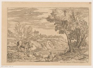 Landskab med en mand med en hest, der krydser en flod Landskaber efter Titian (serietitel)