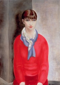 Kiki de Montparnasse i rød trøje og blåt tørklæde af Moise Kisling