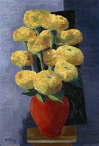 Gule blomster i en rød vase; Fleurs Jaunes dans un Vase Rouge af Moise Kisling