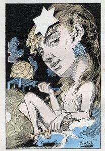 Allegori om hedebølgen i "" Le Trombinoscope"" af Touchatout, tegneserie af B. Moloch fra 1882 (1849-1909). Privat samling.