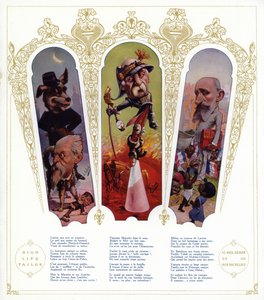 Karikaturer; Louis Lepine, præfekt i Paris; Georges Clemenceau, fransk politiker og premierminister; Raphael Millies-Lacroix, fransk politiker og minister for kolonierne (farve litho) af Moloch