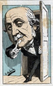 Portræt af Albert, hertug af Broglie (1821-1901), fransk historiker og politiker i "Le Trombinoscope"" af Touchatout, tegneserie af B. Moloch fra 1882 (1849-1909). Privat samling. af Moloch