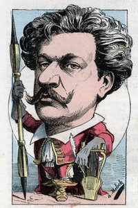 Portræt af Louis Alexandre Gosset de Guines dit Andre Gill (1840 - 1885) fransk digtermaler i "" Le Trombinoscope"" af Touchatout, tegneserie af B. Moloch fra 1882 (1849-1909). Privat samling. af Moloch