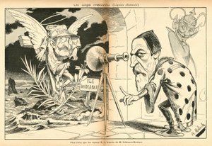 Billedet til latter, nummer 4, omkring 1897_11_13 - Illustration af Alphonse Hector Columbus, kendt som B. Moloch eller Moloch (1849-1909): En ukendt engel - Dreyfus-affæren, Djævleøen - Dreyfus Alfred, Scherer-Kestner Auguste af Moloch